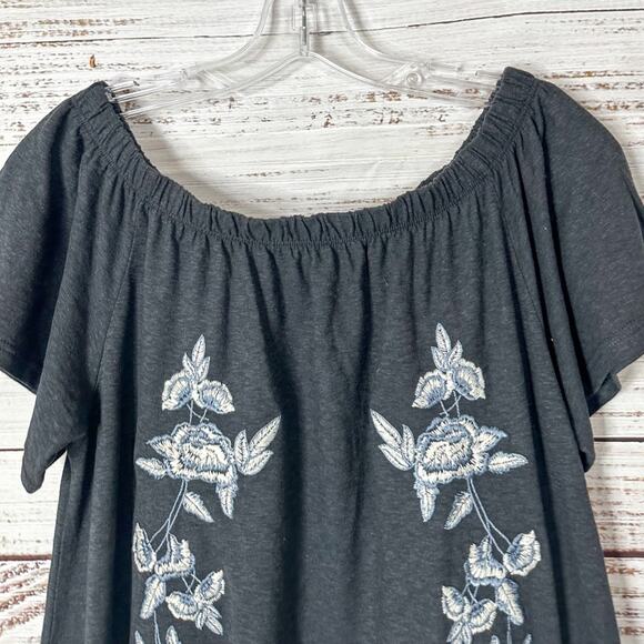 Topshop Charcoal Gray Blue Floral Embroidered Off Shoulder Dress, EUC, Size 6 - Picture 3 of 12